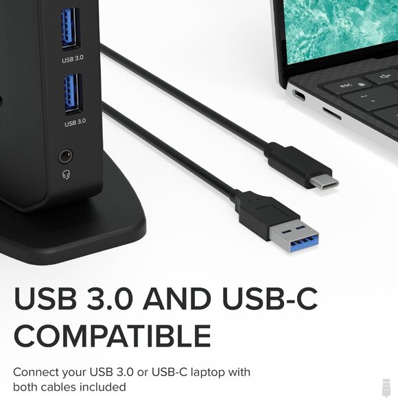 Plugable USB 3.0 and USB-C Universal Laptop Docking Station with 2 HDMI Ports - Picture 6 of 9